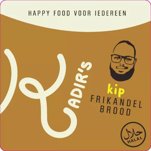 Etikett 50x50mm  Frikandelbrood Kadir's, Halal, 3 cl. gedruckt