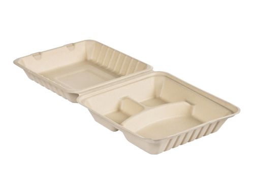 Menubak 3-vaks 236x231x81mm suikerriet, bruin, 350/120/120cc, vast deksel