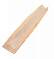 Sac baguette kraft 11+(2x2,5)x57cm marron+fenêtre en papier