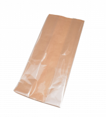 Zak papieren polykraft 11x(2x3)x41cm bruin met venster 50 grams
