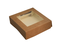 Boîte à gâteaux+ fenêtre kraft 17x17x5cm 300g, à l'intérieur ingraissable,blanc