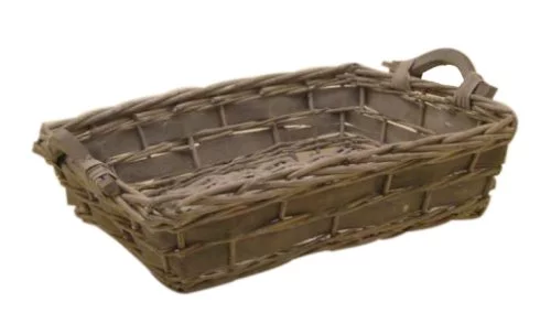 Panier osier rectangulaire, bande en bois, gris T40x30x10cm