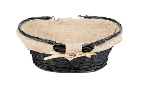 Mand jute ovaal met hengsel 39x31x15cm wilg zwart