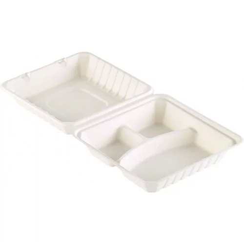 Bio raviers menu 3-comp. 236x231x81mm canne à sucre, blanc, avec couvercle fixe