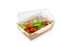 ECO take away salade box Kraft 150x150x50mm bruin + PET transparant deksel