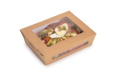 ECO take away salade box Kraft 150x115x50mm bruin + venster 600ml