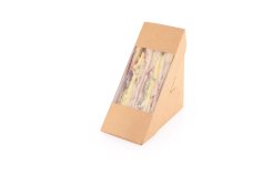 ECO take away sandwich box kraft 130x130x70mm bruin driehoek + venster