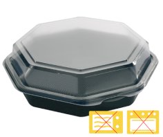 Octaview bak 8-hoekig PS 160x60mm rond 830cc zwart + vast deksel
