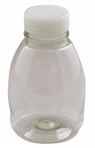 Fles PET transparant 250cc bolmodel, inclusief transparant dop, 100% RPET
