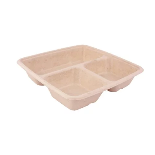 Bio menubak 3-vaks suikerriet 23x23x4cm 500/200/200ml bruin