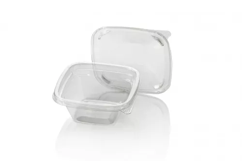 Schalen 135x135x56mm 375cc RPET quadratisch transparent mit Deckel