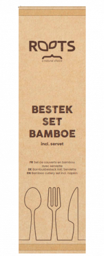 500 Besteckset Bambus 175mm ROOTS Gabel / Messer / Löffel / Serviette