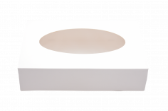 Boîtes catering 25x18x6cm blanche FBB 320grs+ fenêtre ovale. Pieds 1mm