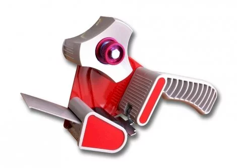 Tapedispenser metaal/kunststof 50mm met rem, grijs/rood