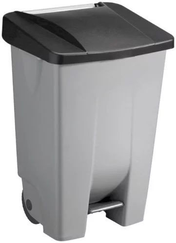 Abfalleimer 80 l, 49 x 41,5 x 73,5 cm grau/schwarz, Rollen + Fußpedal, HACCP