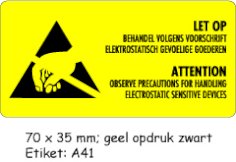 Gevaren etiket mat geel 7x3,5cm LET OP ATTENTION (zwart)