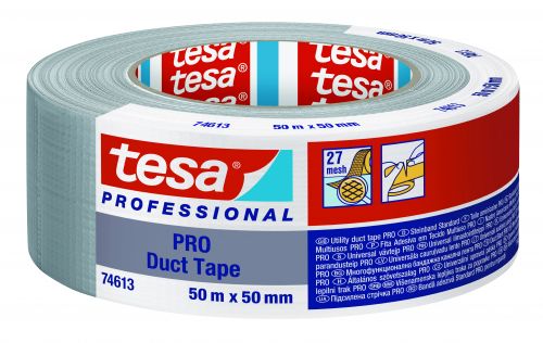 Duct-tape 50mmx50mtr zilver 180my solvent belijming, tesa 74613
