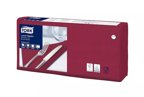 Lunchservet Tork 33x33cm 2-lgs bordeaux, 1/4 vouw Advanced