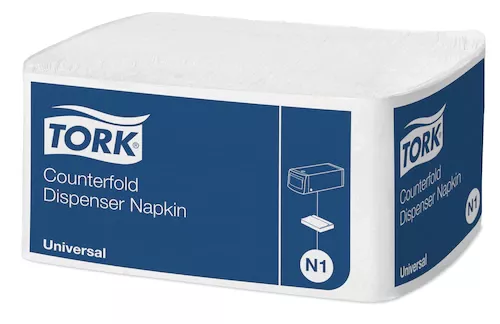 Dispenser servet Tork 33x30cm wit, 1-lgs, counterfold N1