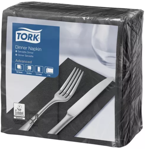 1000 Dinnerserviette 39x39cm 2lagig 20x50 schwarz, 1/8 Falz Tork Strukturiert