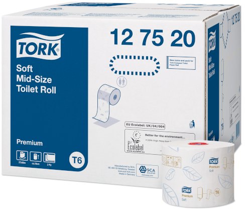 Tork mid-size toiletpapier 2-lgs, 90mtrx9,9cm wit T6
