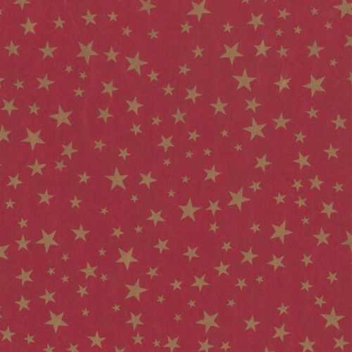 Kerstpapier 70cm kraft rood/goud sterren 70grs
