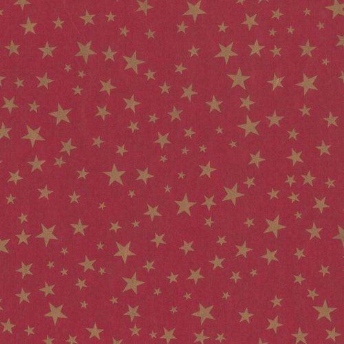 Papier de Noël 30cm kraft rouge / étoiles dorées 70grs
