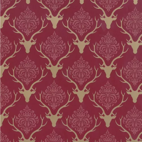 Weihnachtspapier 50cm Bordeaux / Gold Rentier 70grs